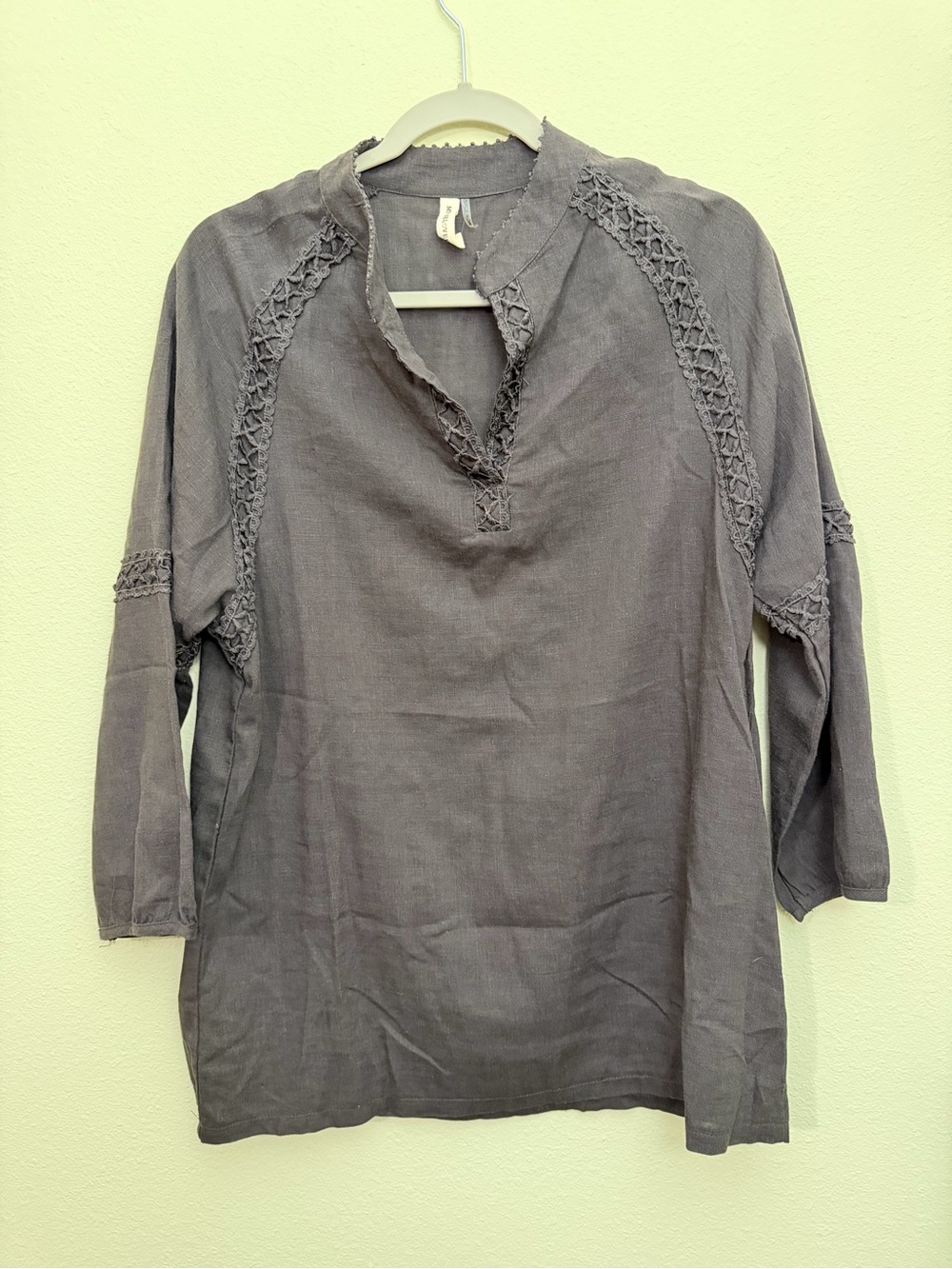 My Beloved Black Boho Crochet-Trim Linen Blend Tunic Top